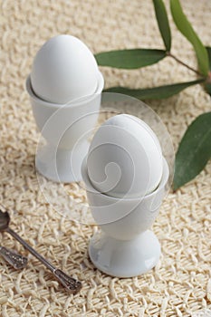 White egg on white eggstand holder