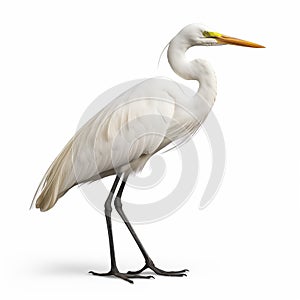 White Egret Bird African Safari Animal on White Background