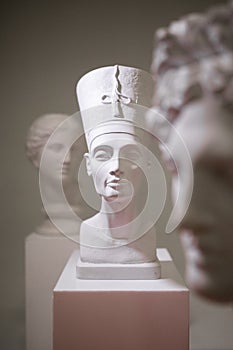 White Egyptian Queen Nefertiti Bust Sculpture on White Background