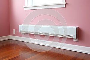 white electric baseboard heater on a pastel wall