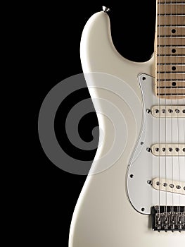 White electric guitar on black background