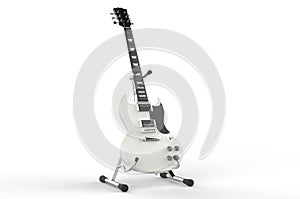 White electric guitar on stand