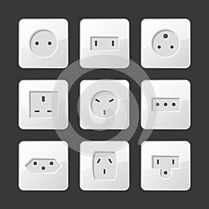 White Electric Outlet Sockets Set. Vector