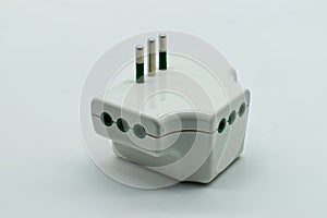 White electric socket plug adapter on white background