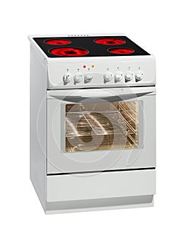 White electric stove with oven.