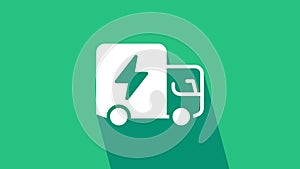 White Electric truck icon isolated on green background. 4K Video motion graphic animation