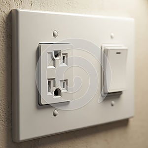 White electrical outlet and light switch on a wall