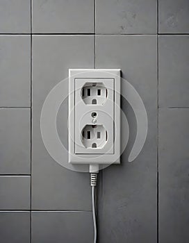 White Electrical Outlet Mounted on a Grey Marbled Wall, Generative AI