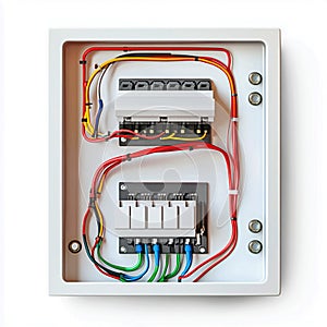 Electrical panel wiring distribution system components box  isolated on white background