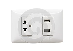 White electrical plug and USB wall outlet