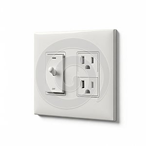 White Electrical Light Switch and Outlet Plate on White Wall socket power