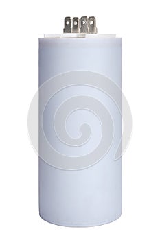 White electrolytic capacitor isolated on white background