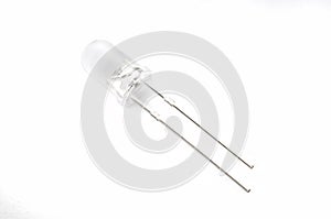 White electronic LED light emitting diod on white background, macro shot