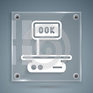White Electronic scales icon isolated on grey background. Weight for food. Weighing process in store or supermarket