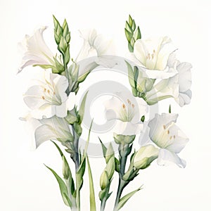 White Elegance A Realistic Watercolor Gladiolus Painting