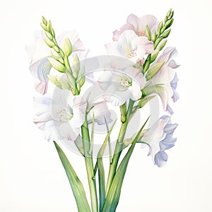 White Elegance Watercolor Gladiolus Illustration With Subtle Irony