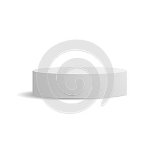 White ellipse cylinder vector mockup with shadow. 3d minimalist contest pedestal isolated on a background. Podium platform for the