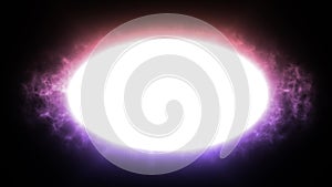 White elliptical glowing banner with animated smoke around