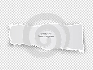 White elongate paper tear with soft shadow isolated on transparent background.