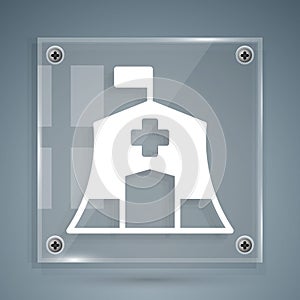White Emergency medical tent icon isolated on grey background. Provide disaster relief. Square glass panels. Vector