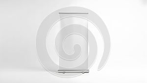 white empty blank roll-up banners for advertisement in white background