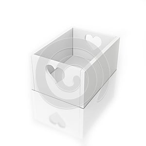 White empty box on white with hearts