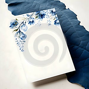 White empty Card with flowers on its borders