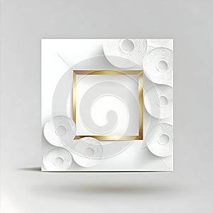 White empty card with golden borders and white circles around