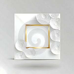 White empty card with golden borders and white circles around