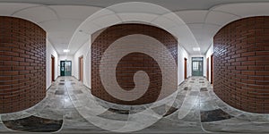 white empty corridor with red brick walls for room office. full seamless spherical hdri panorama 360 degrees in interior room in