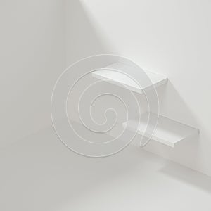 White empty cube shelf in the empty room, 3d rendering