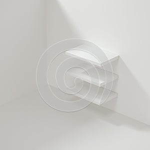 White empty cube shelf in the empty room, 3d rendering