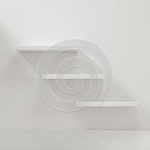 White empty cube shelf in the empty room, 3d rendering