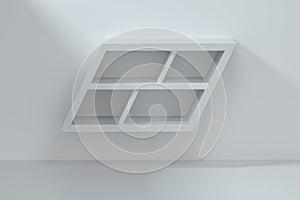 White empty cube shelf in the empty room, 3d rendering