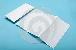 White empty fold leaflet tri fold DL flyer brochure, mockup