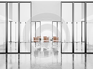 White empty meeting room with crystal doors. 3d