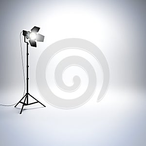 White empty photo studio with professional flashlight.