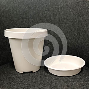 White empty plastic flower pot for gardening at home for hobby at home