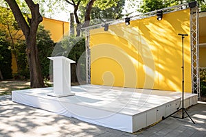 White empty platform with tree shadows