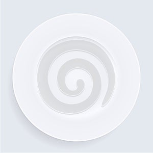 White empty porcelain plate. Vector illustration in realistic style.