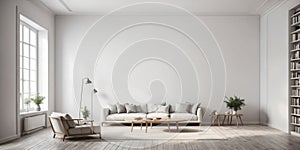 white empty reading room interior with copy space on the wall.