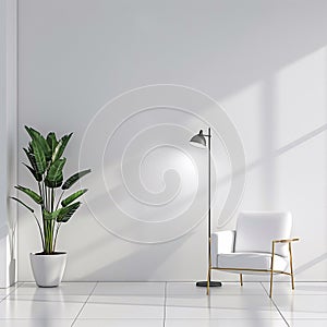 white empty room, mockup product, white wall