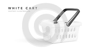 White empty shopping basket. Online store. Realistic shopping cart isolated on white background. Vector illustration