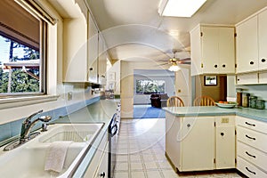 White empty simple old kitchen interior