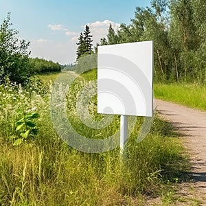 White empty square billboard with copy space for advertising, lightbox canvas mock up on village road background between