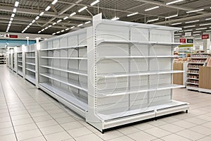 White empty supermarket shelf mockup photo
