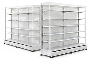 White empty supermarket shelf mockup photo