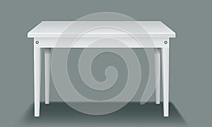 White empty table with four legs and side view.