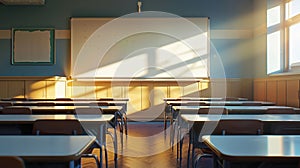 White Empty whiteboard in an empty classroom