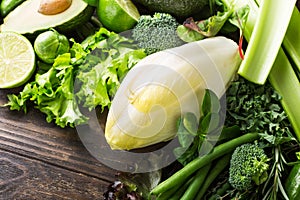 White endive with assorted green vegetables